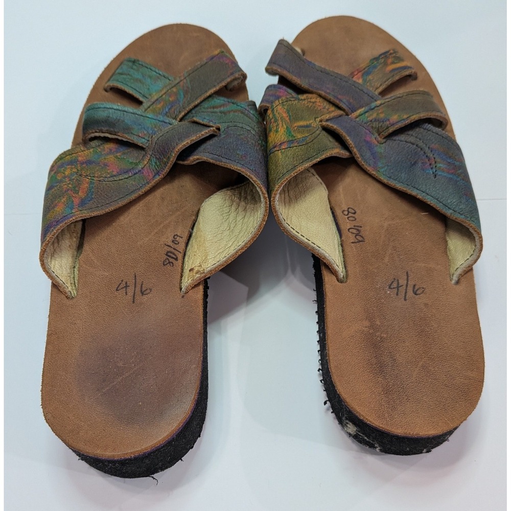 Those Shoes Slide Sandals Womens 6 Multi Color Good Marbled Leather Boho Strappy